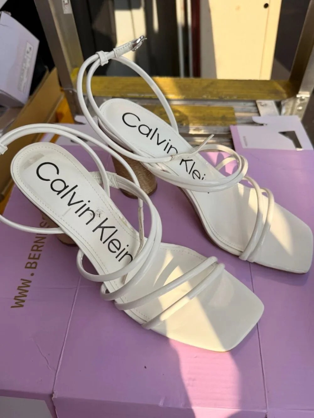 Calvin Klein White Strappy Block Heel Sandals | Size 9.5